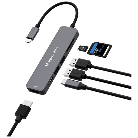 Adapter Hub Verbatim USB-C/HDMI/USB-A     3.2/USB-A 2.0/SD/microSD aluminiowy 32156