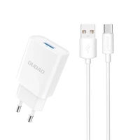 Dudao A4EU USB-A 2.1A wall charger - white + USB-A - USB-C cable