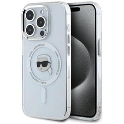 Original Case IPHONE 15 PRO MAX Karl Lagerfeld Hardcase IML Metal Karl Head MagSafe white