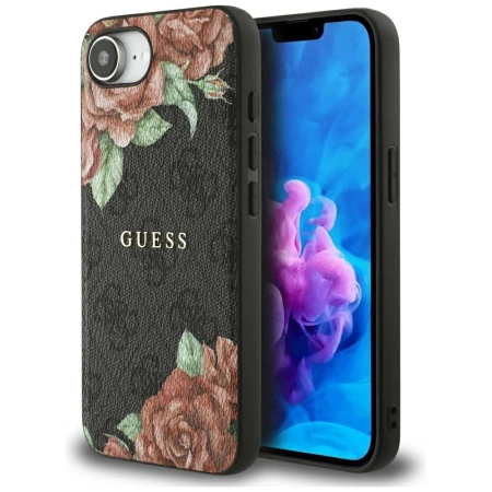 Guess 4G Flowers Print MagSafe case for iPhone 16e - black