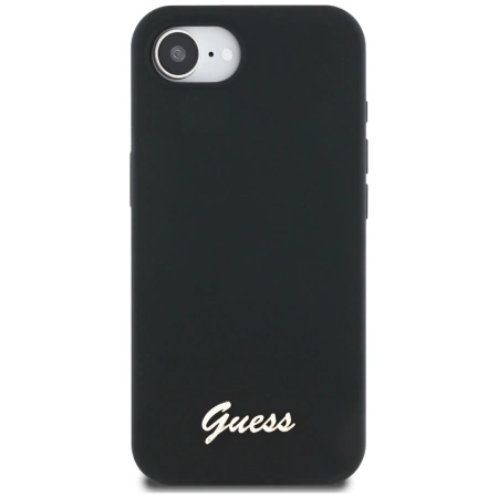 Guess Silicone Script Metal Logo MagSafe iPhone 16e Case - Black