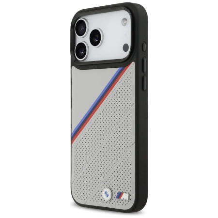 BMW M Tricolor Metal Logo MagSafe Case für iPhone 17 Pro Max – Grau