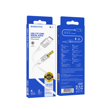 Borofone Kabel BL19 Creator - jack 3,5mm na Typ C - 1 metr biały