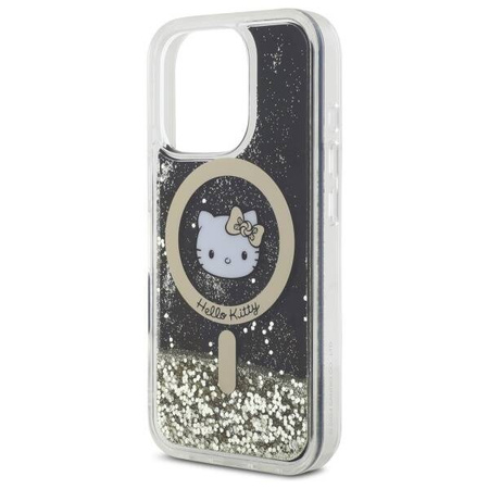 Original Handyhülle IPHONE 16 PRO Hello Kitty Hardcase Liquid Glitter Fever MagSafe (HKHMP16LLGDIK) Schwarz und Golden