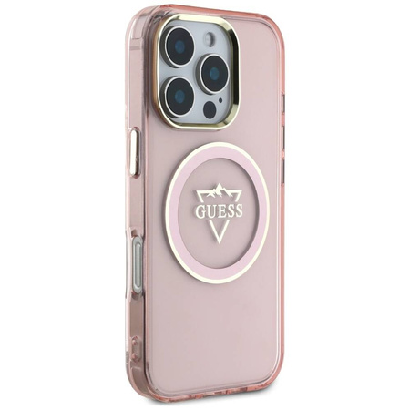 Original Case IPHONE 16 PRO Guess IML Metal Mountain Logo MagSafe pink