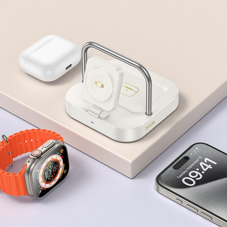 HOCO ładowarka indukcyjna 3w1 kompatybilna z Apple Watch 3A 5W CQ16A biała