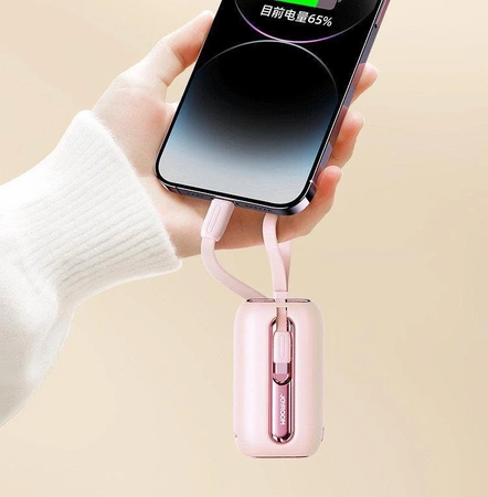 Joyroom Mini-Powerbank 10000 mAh Colourful Series 22,5 W mit 2 integrierten USB-C- und Lightning -Kabeln rosa (JR-L012)