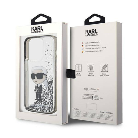Etui Karl Lagerfeld Liquid Glitter Ikonik do iPhone 15 Pro - przezroczyste
