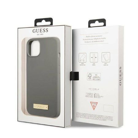 Original Case IPHONE 13 Guess Hard Case Silicone Logo Plate MagSafe (GUHMP13MSPLG) gray