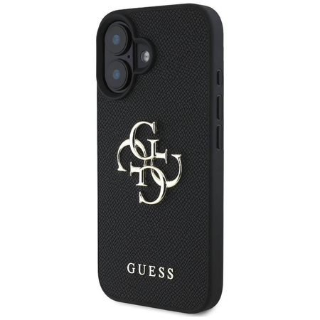 Schutzhülle IPHONE 16 Guess Grained Big 4G Logo Small Classic Logo schwarz
