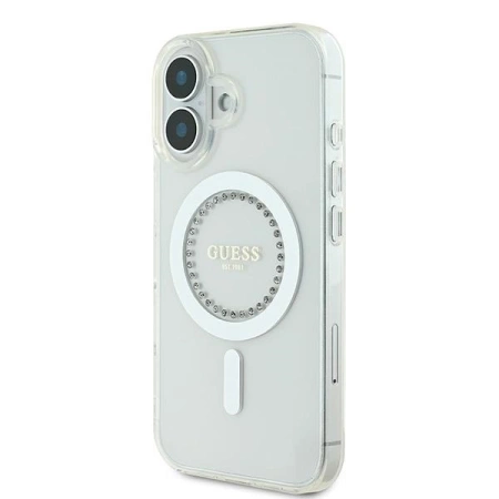 Guess IML Rhinestones MagSafe Case for iPhone 16 Plus - White