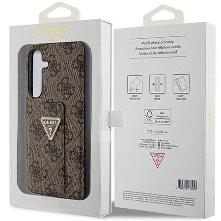 Etui Guess Grip Stand 4G Triangle Strass na Samsung Galaxy S24 - brązowe