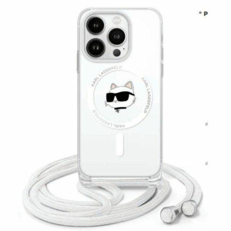 Original Handyhülle IPHONE 16 PRO Karl Lagerfeld Hardcase IML Choupette Head & Cord MagSafe (KLHMP16LHCCHNT) transparent