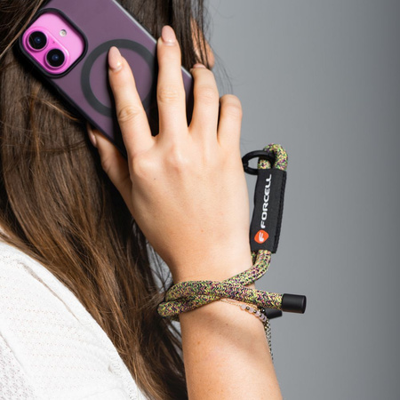 Smycz do telefonu na nadgarstek z regulacją długości Forcell F-Design R10X40 (max 20cm w pętli) zielono różowo fioletowa