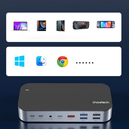 HUB Choetch M52 USB-C – USB-C PD/USB-C/USB-A/HDMI/VGA/DP/SD/TF/RJ45/AUX – grau