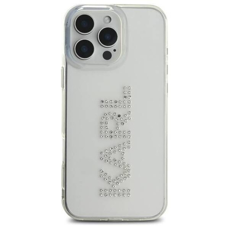 Original Case IPHONE 16 PRO MAX Karl Lagerfeld Hardcase IML Rhinestones Logo (KLHCP16XHKLSTDCT) transparent