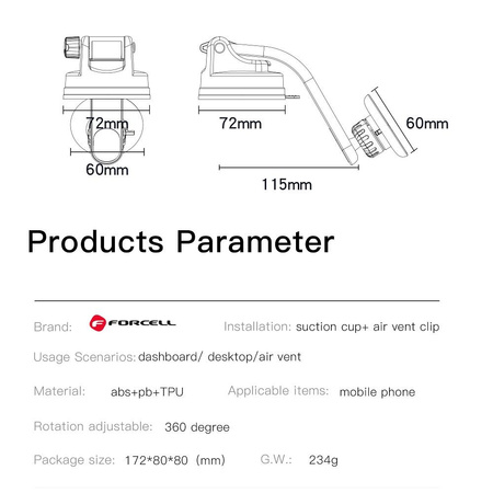FORCELL F-Grip MagLuxe uchwyt samochodowy do szyby/deski/kratki magnetyczny czarny