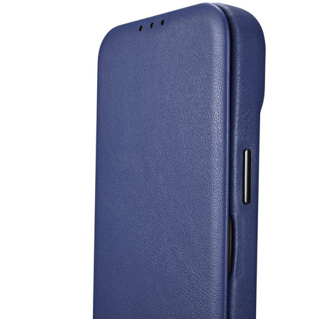 iCarer CE Premium Leather Folio Case skórzane etui iPhone 14 Pro z klapką magnetyczne MagSafe niebieski (WMI14220714-BU)