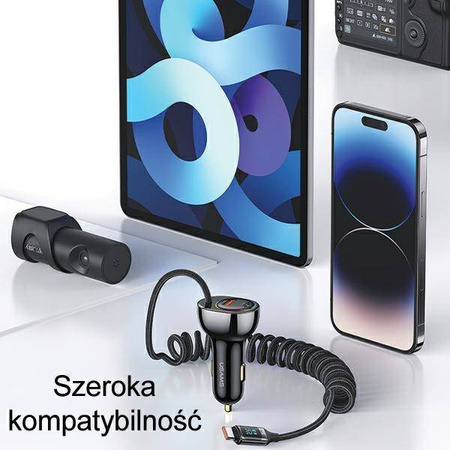 Ładowarka Samochodowa USAMS C37 1xUSB+1xUSB-C 60W + kabel USB-C 30W PD+QC Fast Charge czarny/black CC192CC01 (US-CC192)