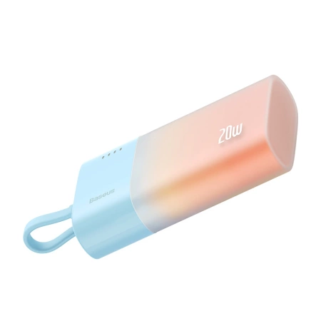 Baseus Popsicle 5200 mAh 20 W Powerbank mit integriertem Lightning Kabel (+ weißes Baseus Simple USB-C – USB-C 60 W/20 V/3 A/30 cm Kabel) – blau-orange