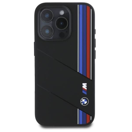 Original Handyhülle IPHONE 16 PRO MAX BMW Hardcase Silicone Cut Tricolor Lines MagSafe (BMHMP16X23SCUK) schwarz