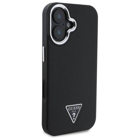 Original Handyhülle IPHONE 16 PLUS Guess Hardcase Grained Triangle MagSafe (GUHMP16MPGTSPSK) schwarz