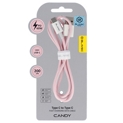 Blavec Kabel Candy oplot - USB na Typ C - PD 60W 3A 2 metry (CCA-UC3P20) różowy