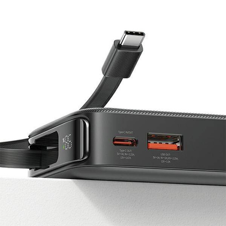 USAMS Powerbank with retractable USB-C Retractable cable 10000 mAh PD 20W Fast Charge XY Series black/black 10KCD22401(US-CD224)