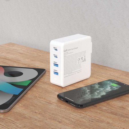 GaN 100W 2 x USB-C / 2 x USB Schnellladegerät Dudao A100EU – weiß