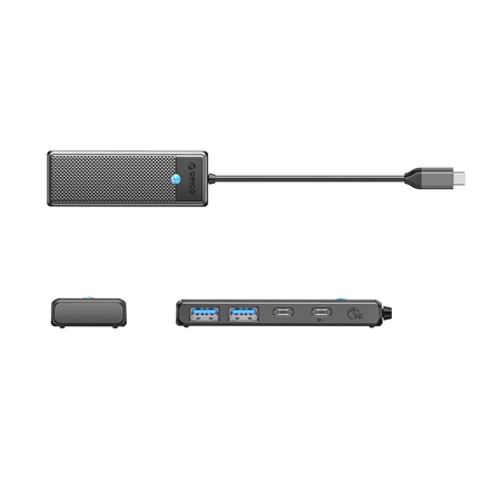 HUB 4-portowy input: USB-C 3.0 PD100W / output: 2x USB-A 3.0 + USB-C 3.0 przewód 0,15M - czarny