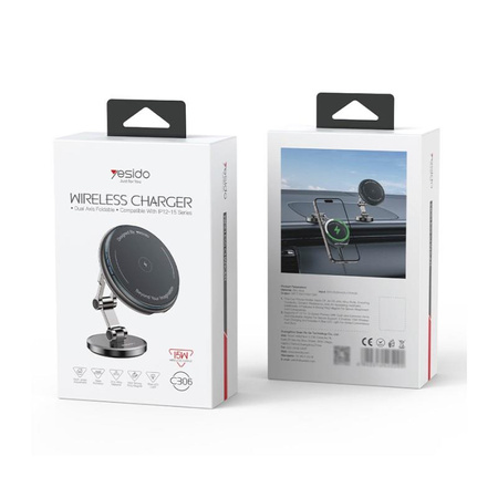 Yesido magnetyczny Uchwyt Samochodowy C306 Wireless 15W, MagSafe, BLACK / CZARNY