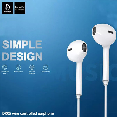 SŁUCHAWKI UNIWERSALNE DENMEN JACK 3,5 CALA BIAŁE DOUSZNE DR05