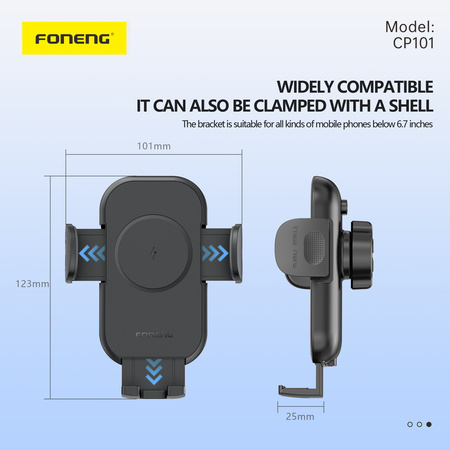 Foneng Uchwyt Samochodowy CP101 z ładowaniem indukcyjnym na kratkę czarny