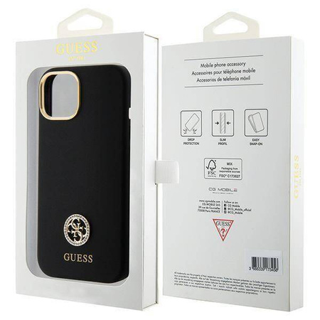 Oryginalne Etui APPLE IPHONE 15 Guess Hardcase Silicone Logo Strass 4G (GUHCP15SM4DGPK) czarne