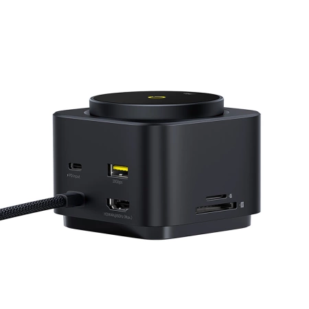 Baseus MagPro Series II 7-in-1 USB-C Hub mit MagSafe-kompatiblem Ladegerät 15W + HDMI + USB-A + USB-C + SD/TF - Schwarz