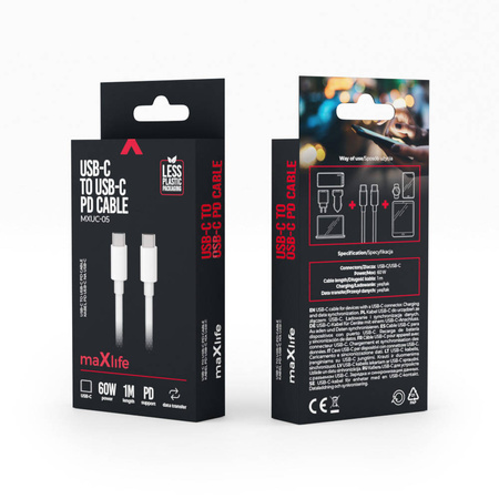 Maxlife kabel MXUC-05 USB-C - USB-C 1,0 m 60W biały