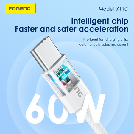 Foneng Kabel X110 - Typ C na Typ C - PD 60W 3A 1,2 metr biały