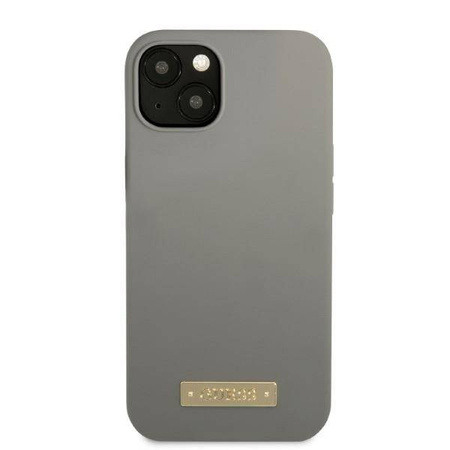 Oryginalne Etui IPHONE 13 MINI Guess Hard Case Silicone Logo Plate MagSafe (GUHMP13SSPLG) szare