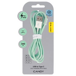 Blavec Kabel Candy oplot - USB na Typ C - PD 60W 3A 3 metry (CCA-UC3GN30) zielony