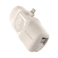 Mini powerbank Wozinsky WF16-YLS 5000mAh 15W Lightning z wbudowanym kablem USB-C i ładowarką do Apple Watch - beżowy