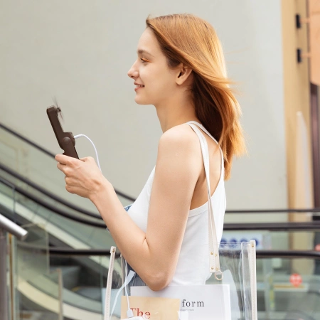 Jisulife Handventilator Life8 Plus, tragbarer USB-Ventilator mit Powerbank und Taschenlampe, Braun