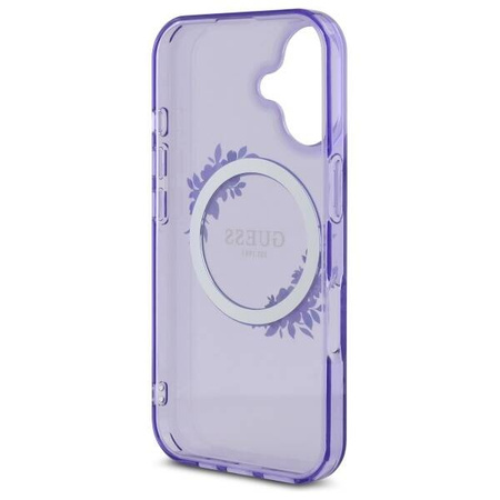 Original Handyhülle IPHONE 16 Guess Hardcase IML Flowers Wreath MagSafe (GUHMP16SHFWFCU) violett
