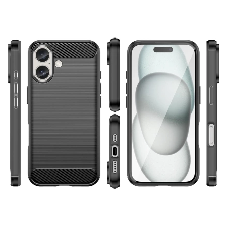 Carbon Case Silikonhülle für iPhone 16 Plus - Schwarz