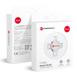 Pendrive 16GB USB 3.2 Gen 1 (USB A / USB C / Lightning / Micro USB) Forcell F-Data Metal Quad srebrny