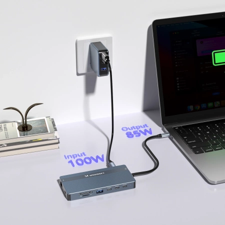 USB-C Hub 14 in 1 Wozinsky WDS03Y5S Multifunktional, Aluminium, für 3 Monitore, mit 15 cm Kabel - Grau