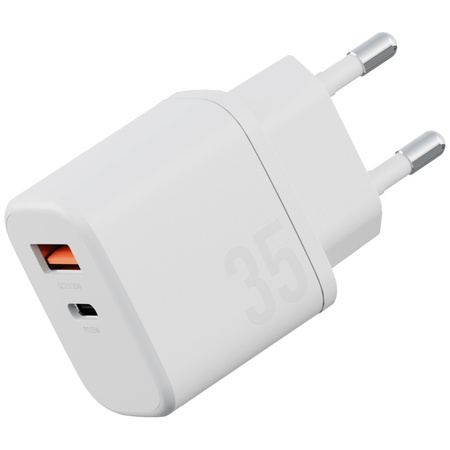 Ładowarka sieciowa Bazic Goport Velox    Kit 1xUSB-C 1xUSB-A GaN 35W z kablem plecionym biały