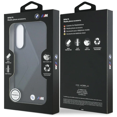 BMW Leather Oversized Stripes MagSafe Hülle für Samsung Galaxy S25 Edge - Schwarz