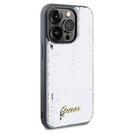 Original Handyhülle IPHONE 14 PRO Guess Hardcase Sequin Script Metal (GUHCP14LPSFDGSS) silber