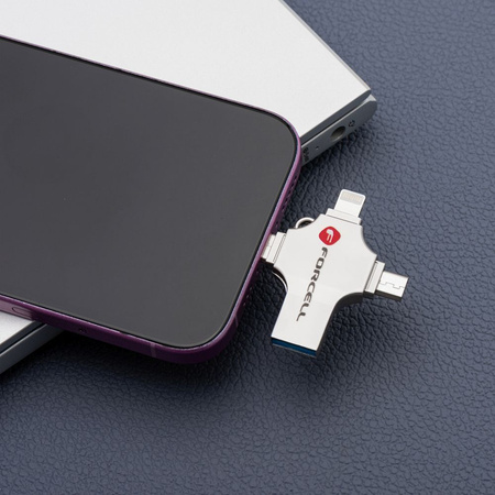 Pendrive 16GB USB 3.2 Gen 1 (USB A / USB C / Lightning / Micro USB) Forcell F-Data Metal Quad srebrny