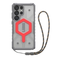 Etui UAG Pathfinder Clear Magnet Bundle modułem magnetycznym oraz smycz na nadgarstek na Samsung Galaxy S25 Ultra 5G - szaro-czerwone